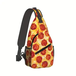 [Made in US] Crossbody Chest Bag Hiking Backpack Pizza Pattern Shoulder Bag Folding Large Capacity Fashion Durable Can Be Used For Shopping, Work, Leisure Travel Beach Bag Fishing Backpack sling