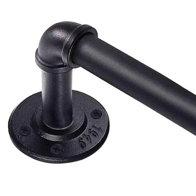 Inovaday Curtain Rods for Windows 1 Inch Industrial Curtain Rod, Wrap Around Black Indoor/Outdoor Curtain Rod, Room Divider Adjustable Curtain Rod for