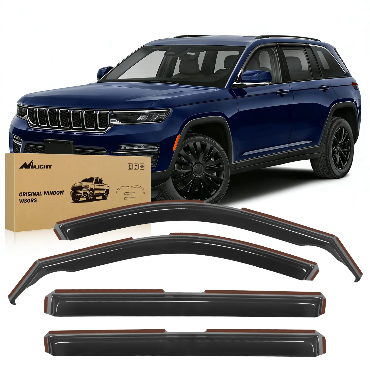 Nilight In-Channel Rain Guards with Visor Clip, 4pcs Window Deflectors for Jeep Grand Cherokee L 2021-2024, Automotive Car Exterior Accessories