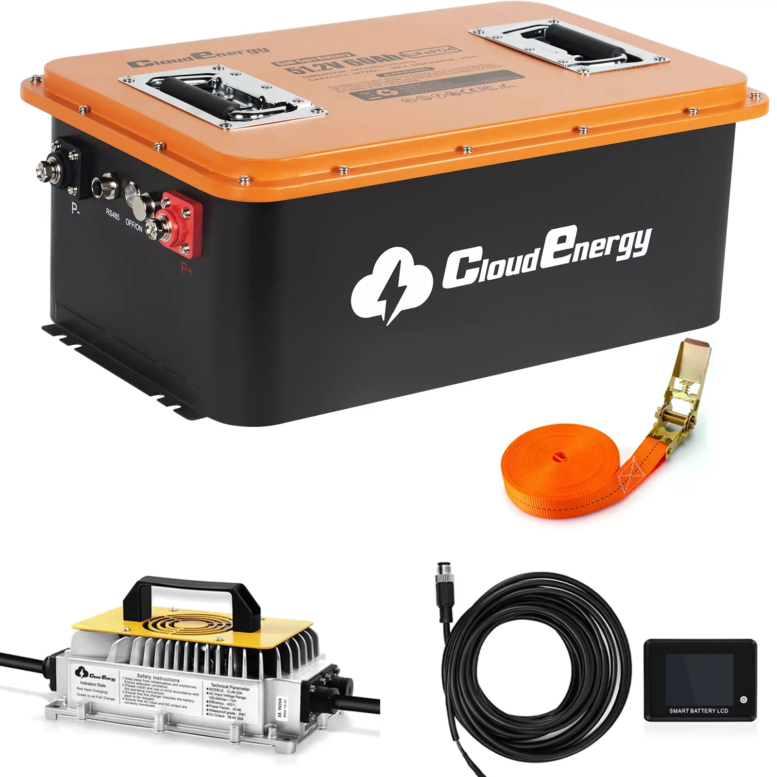 Cloudenergy 48V 60Ah LiFePO4 Golf Cart Battery, Lithium Battery Replacement for Club Car, EZGO & Yamaha, Built-in Smart BMS, Bluetooth App,  Deep Cycle, 6000+ Cycles, Includes Charger