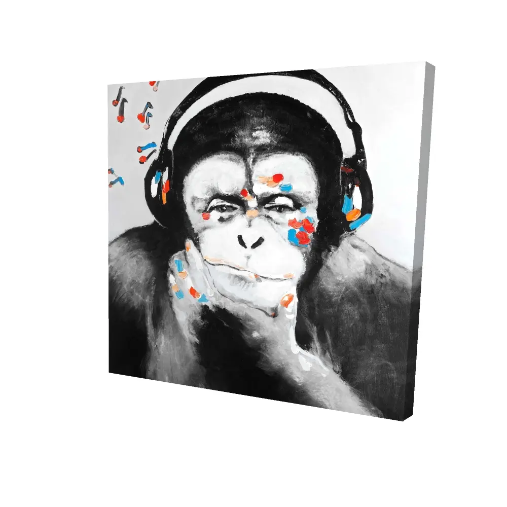 Begin Home Decor 2080-2424-AN252 24 x 24 in. Monkey with Headphones Canvas - Modern Bedroom Wall Art