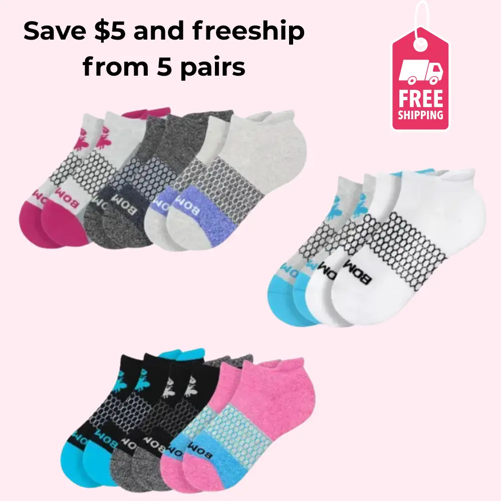 5 Packs BomBas Ankle Socks for Women, Men | Multi Colors Unisex Running Socks, Seamless Toe, Compression Socks | Stylish Socks Tri-Block Honeycomb Support Solid Socksr
