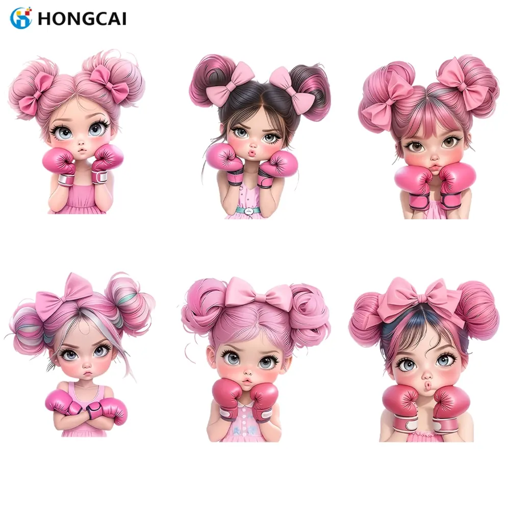 6 Piece Cute Boxing Girl Series Iron-On Patches, High-Quality Heat Transfer Vinyl Stickers, Vibrant Colors, Easy to Use, Diy Material, DIY T-Shirts, Hoodies, Bags, DIY Products, Craft