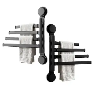 Towel Rack No Drill with 270°Swivel Arms,Powered by Strong Vacuum Suction for Glass & Smooth Walls ,4-Arm Space Saver for Bathroom & Kitchen