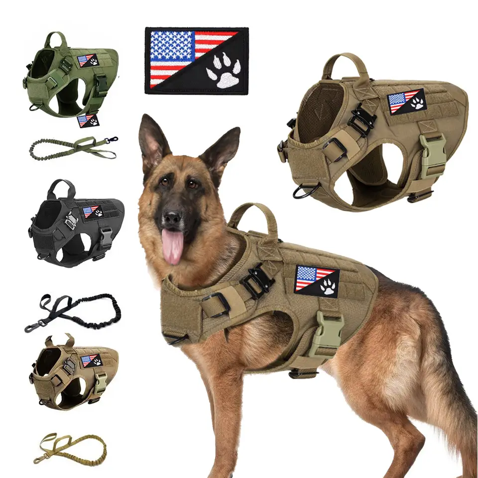 New Tactical Dog Harness- Work Dog Vest with Handle and leads set for Hiking and Walking Training - Petnanny Dog Harness Service Dog Vest for Large B