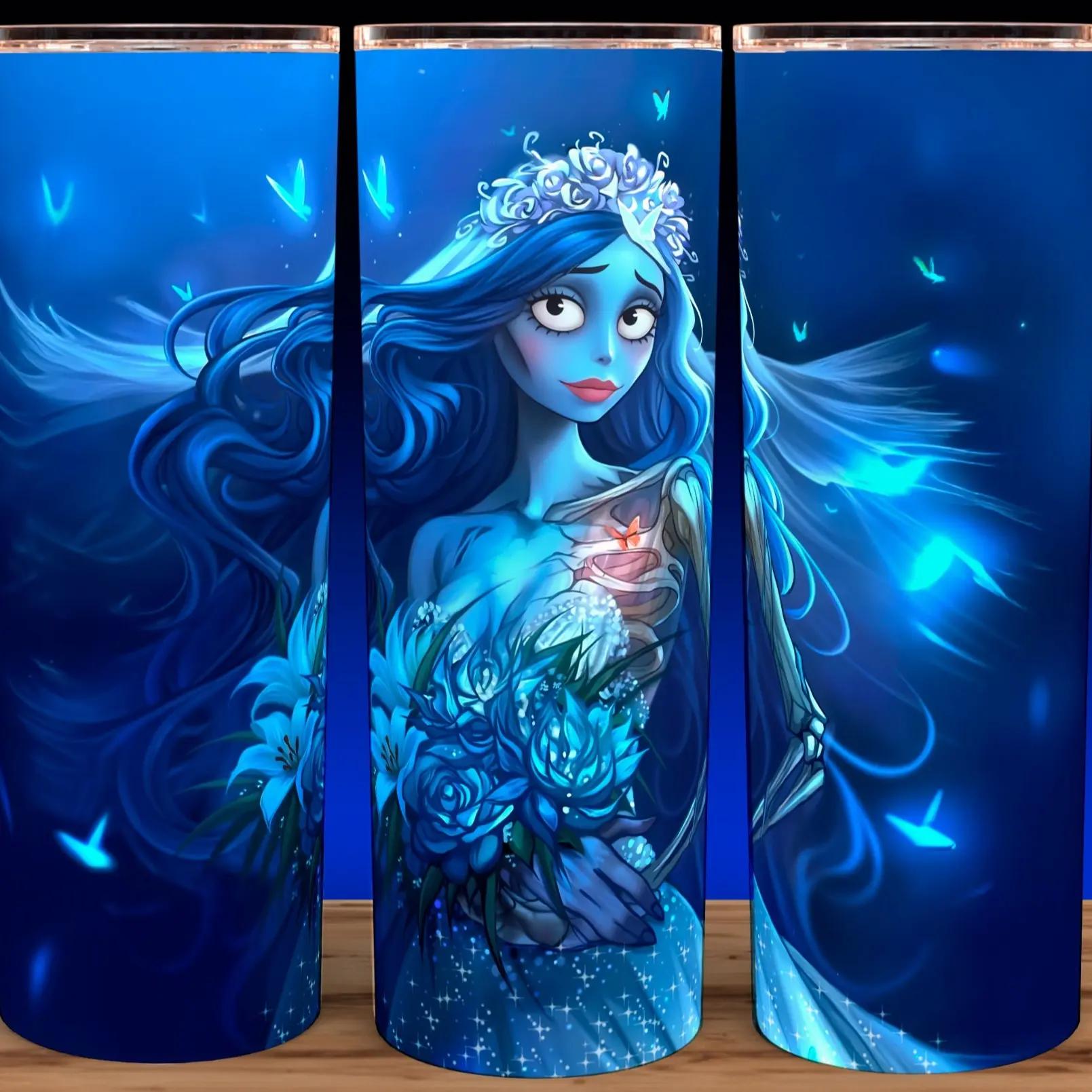 Emily The Corpse Bride 20oz Mug with Lid & Straw - Elegant Stainless Steel Cup for Corpse Bride Fans with Butterflies and Boquet of Flowers Drinkware Flasks