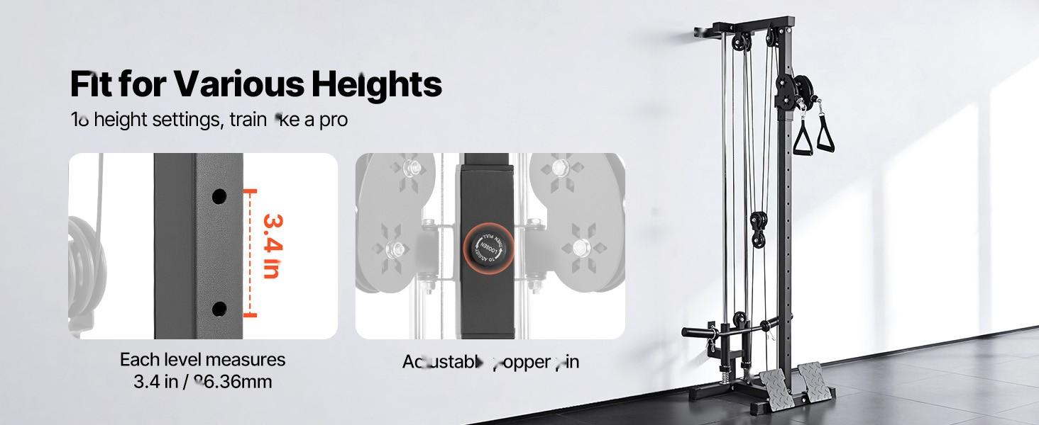 Lat Pulldown Machine, 3-In-1 Row Cable System for Home Gym, 18-Level Height Adjustment, Wall-Mount Design, 500 Lbs Capacity Lat Tower for Full-Body Workouts, Single-Arm Training, Compact, Durable Steel Frame for Home Gyms