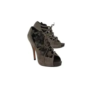 Menbur - Gray Suede w/ Floral Detail Lace-Up Heels Sz 8.5
