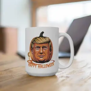 BNB Halloween Pumpkin Mug – Political Humor Inspired Coffee Cup – MAGA Parody 15oz Ceramic Mug – Spooky Season Gag Gift – Funny Political Satire Drinkware for Conservatives