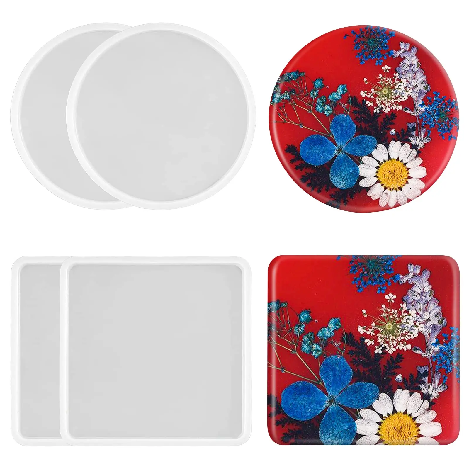 4 Thickened Coaster Molds  Silicone For Epoxy Casting Diy Coasters Bowl Mats Candle Holders Home Decoration