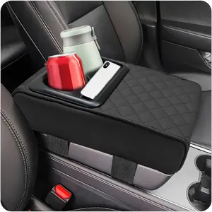 Car Center Console Cover,Armrest Pillow, Waterproof Car Armrest Cover Cushion with Cup and Phone Holder, Memory Foam Arm Rest Box Protector for Most Vehicles, Car Accessories (Black)