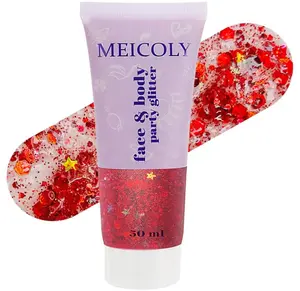 MEICOLY Red Face Body Glitter,Christmas Face Glitter Gel,Stocking Stuffers for Christmas,Sparkling Glitter Face Paint,Festival Rave Accessories Glitter Makeup,Mermaid Body Glitter Gel for Women Kids