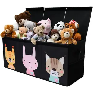 Storage Organizer with Lid - Sturdy, Collapsible  Chest Storage Box with Cute Design - Toys Bin with Dividers for , Boys, Girls, , Bedroom, Play room 37"x16"x14"