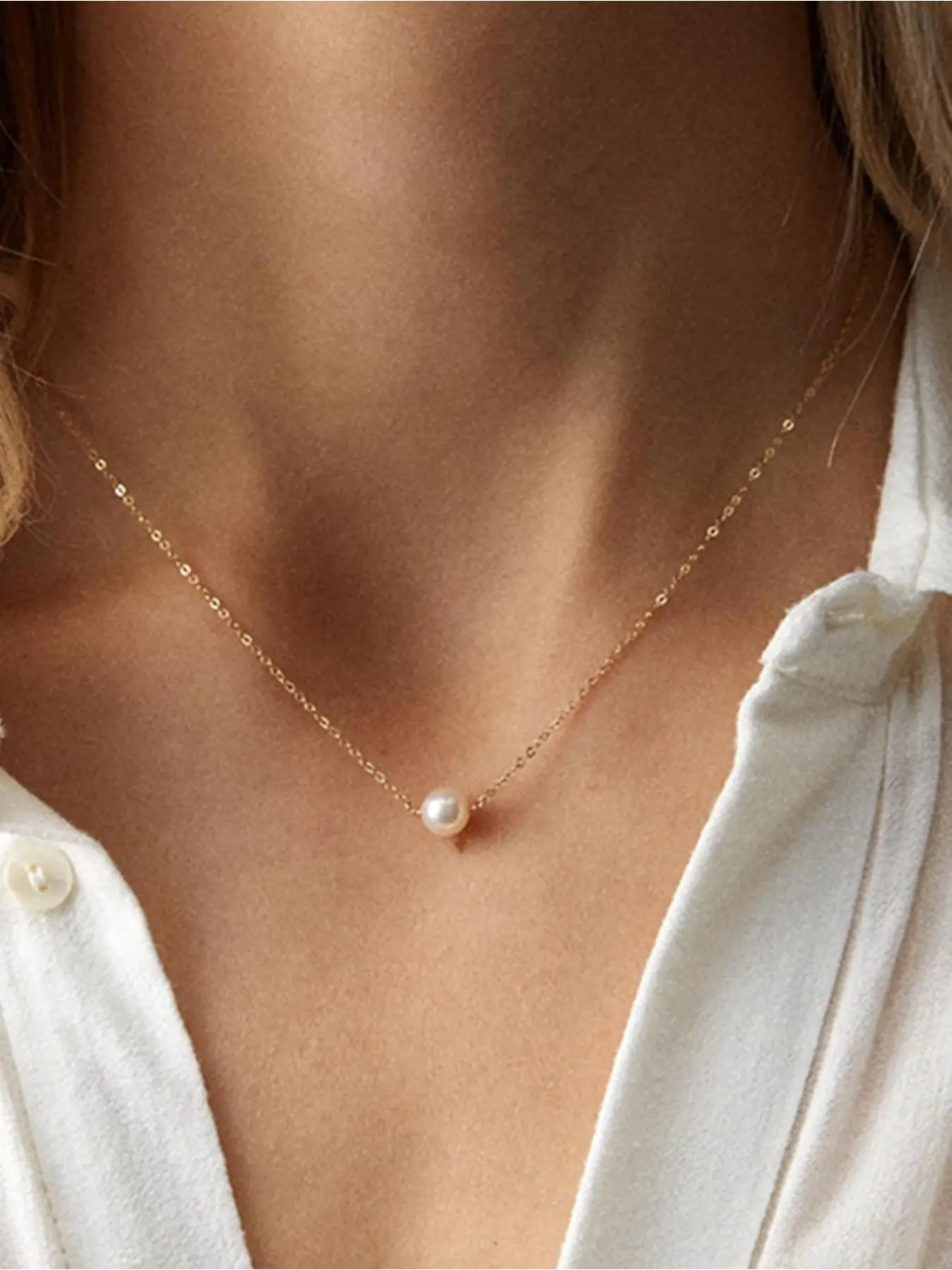 French Vintage Elegant Single Pearl Stainless Steel Chain Necklace, Simple Style Women's Daily Casual Versatile Necklace, Fashion Necklace, Faux Pearl Jewelry