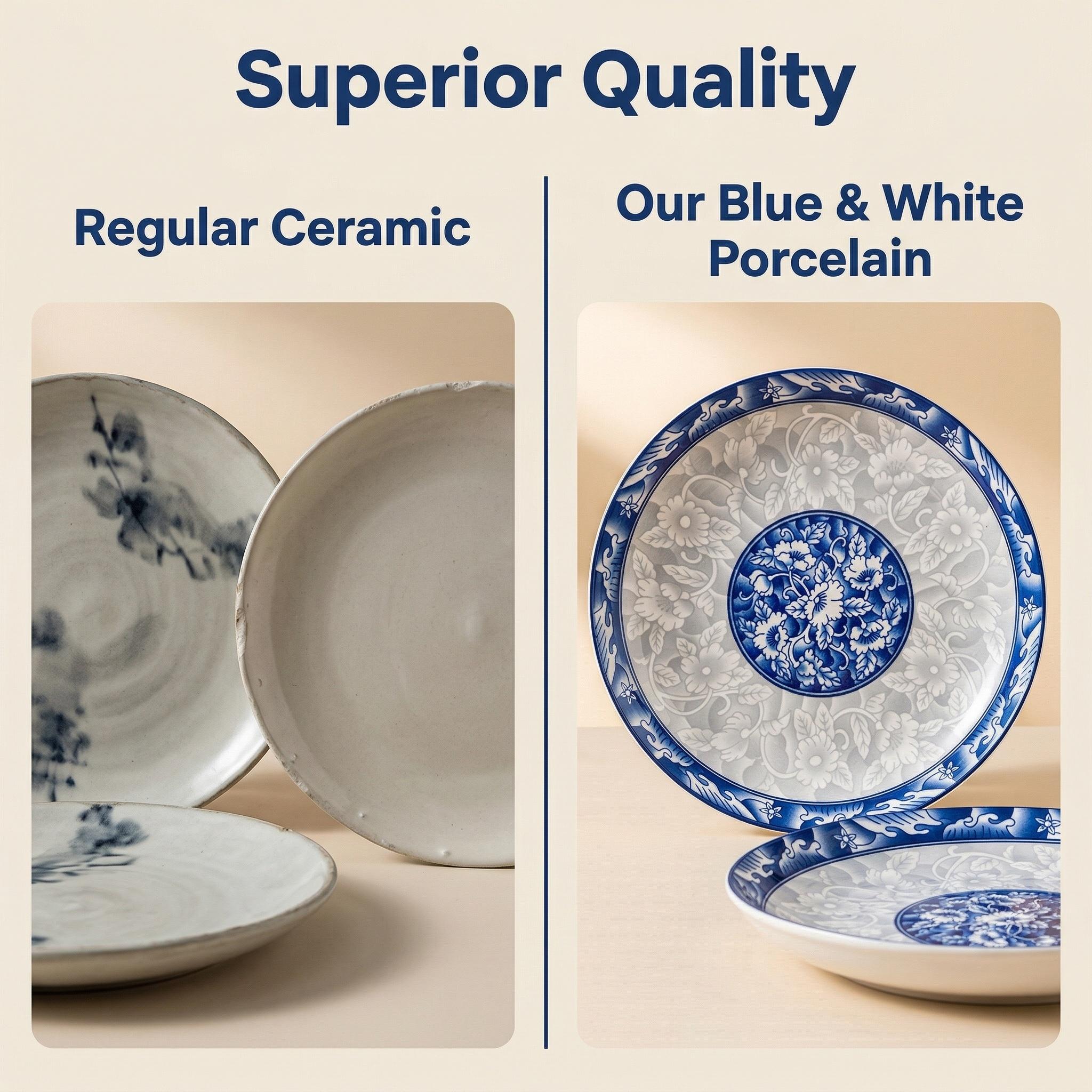 Viral Blue and White Ceramic Plate Set! BOYOU 8" Chinese Style Plates, Microwave & Dishwasher Safe. Underglaze Craft, Non-toxic & Durable. Thickened Deep Plates for Pasta, Salad & Fruit. Space-Saving Set of 4, Elevate Your Kitchen Style!