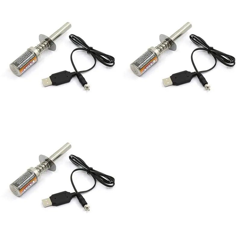 RC Glow Plug Igniter Starter 3-Pack, Rechargeable 1.2V 1800mAh Ni-Cd Battery, USB Charger Included, Compact for RC Racing 1/10 1/8 Gas Nitro Engines like HSP RedCat