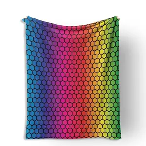 Multicolor Hexagon Gradient Print Flannel Blanket, Soft Warm Throw for Sofa Bed Couch, Comfortable Lightweight Gift for Home Office Travel Camping