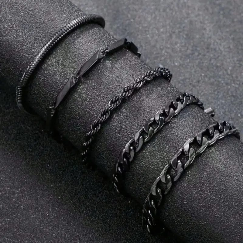 Men's Stainless Steel Wrist Bracelets Set, Stackable Bracelets, Punk Gothic Snake Chain Design, Punk Style Bracelet, Perfect Gift for Daily Wear & Special Occasions, Punk Style Jewelry
