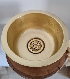 Custom Made 10" Brass Bar Sink with Brass Drain Basket - Small Kitchen Island Sink for Enhanced Kitchen Design