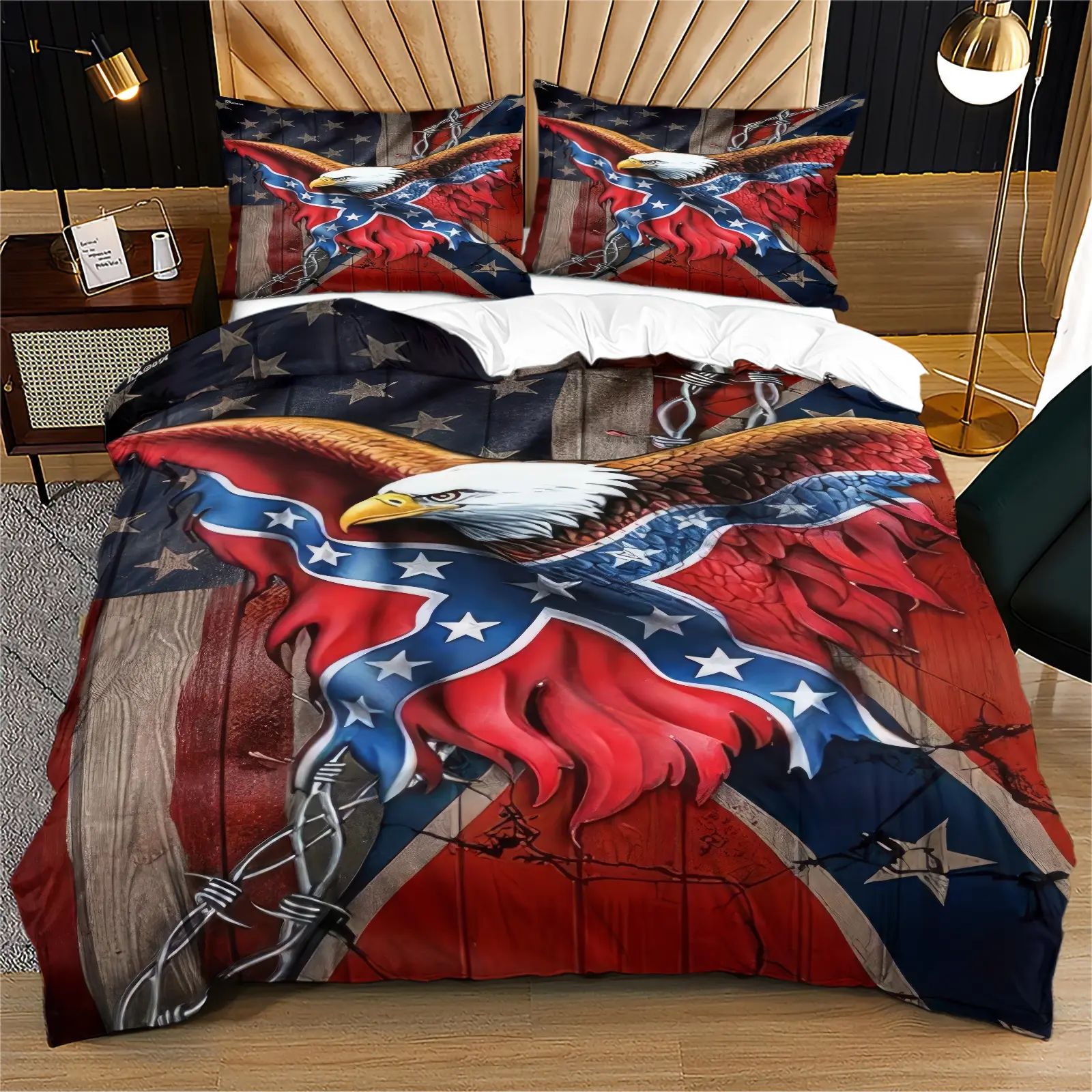 The Bald Eagle American Flag Print Soft and Durable Theme Bedding Duvet Set Includes 1 Decorative Duvet Cover and 1 or 2 Pillowcases, Without A Core or Pillowcase, Suitable for Valentine's Day and Anniversaries Gifts To Loved Ones, Bedroom Bed Decoration