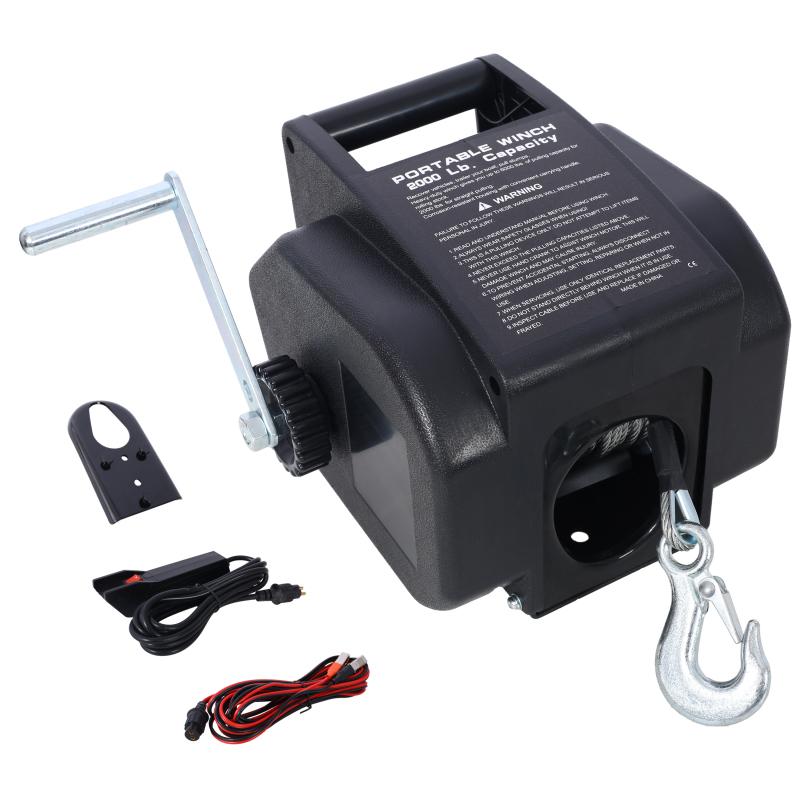 12v 2000lbs Trailer Winch,Reversible Electric Winch, for Boats up to 5000 lbs, Galvanized Wire Rope, Rapid Mount, Handheld Remote,power in and manual out,One click forward and reverse switching, electric drive saves waist and energy