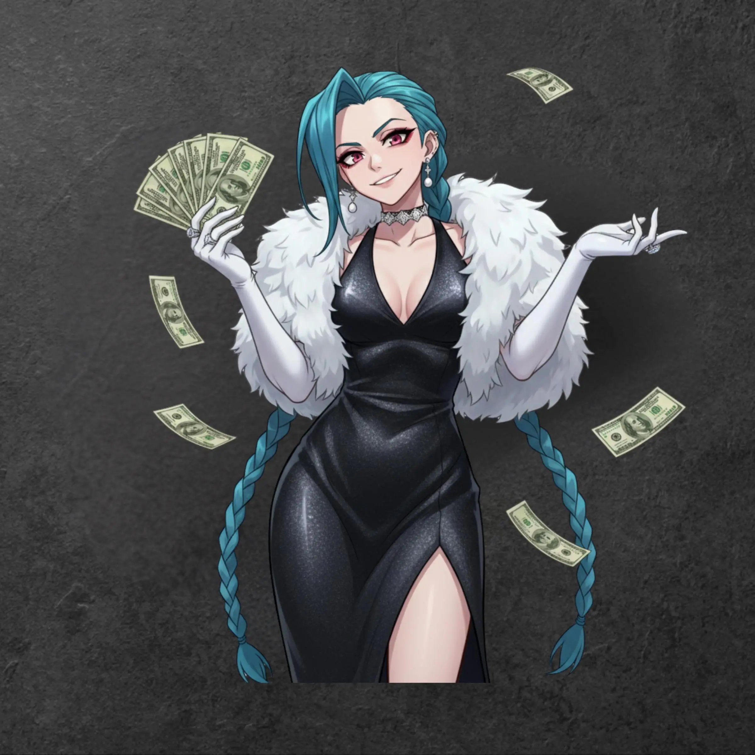 Jinx Waifu Sticker, Jinx Rich Money Decal, Stylish Anime Aesthetic, Decal For Laptop Phone Car
