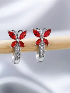 A pair of platinum butterfly ear buckles made of red zirconia are fashionable, elegant and retro, suitable for women to wear at travel wedding parties, Butterfly Earrings
