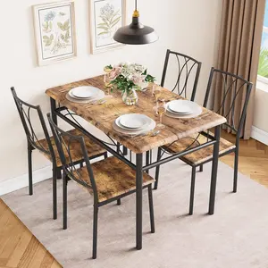 Rustic Small Kitchen Dining Set for 4, Industrial Kitchen Table Chair Set, Sturdy Table Chair Set with MDF Board and Metal Frame, Rectangular Dining Table Set for Dining Room, Restaurant. (Set for 4)