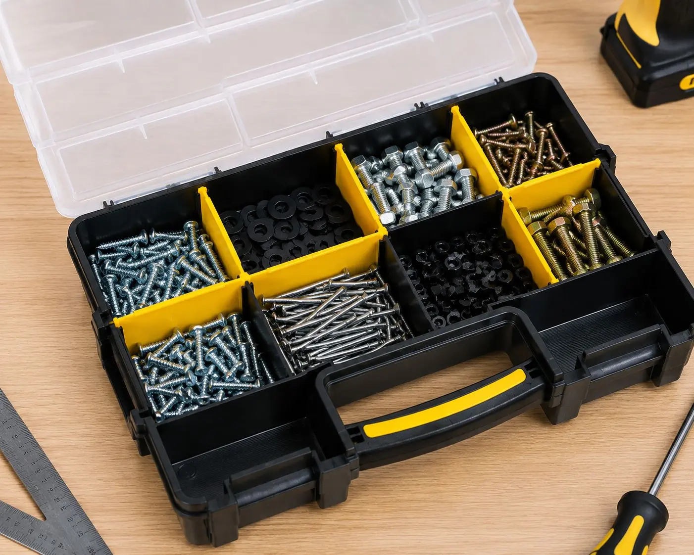 Polypropylene Compact Parts Organizer Box, 10-Compartment Tool Storage Case for Tools & Hardware Parts Storage