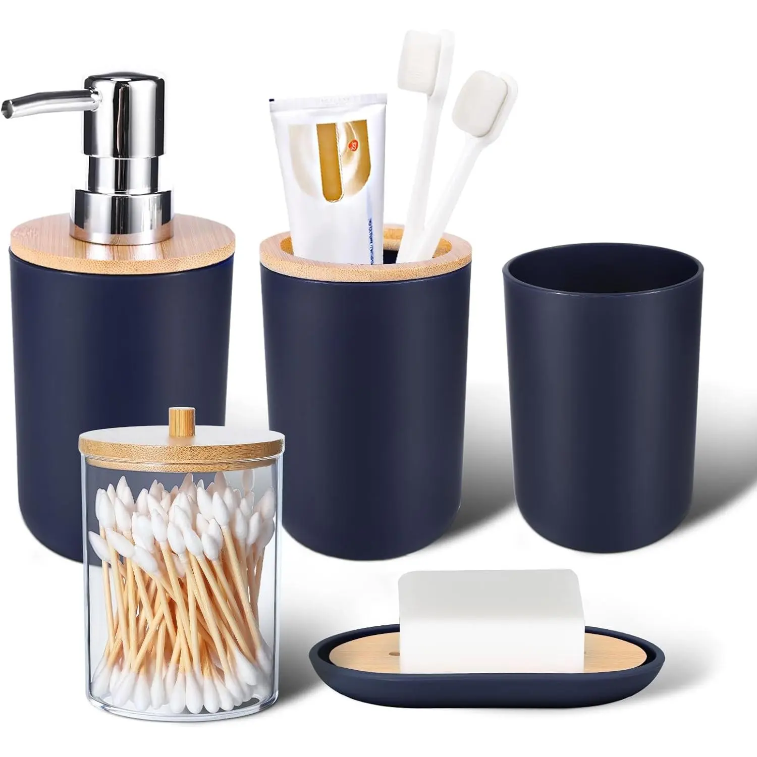 Bathroom Accessories Set 5 count Navy Blue Bathroom Sets,  Holder,  Cup, Soap Dispenser, Soap Dish and Qtip Holder Bathroom Decor
