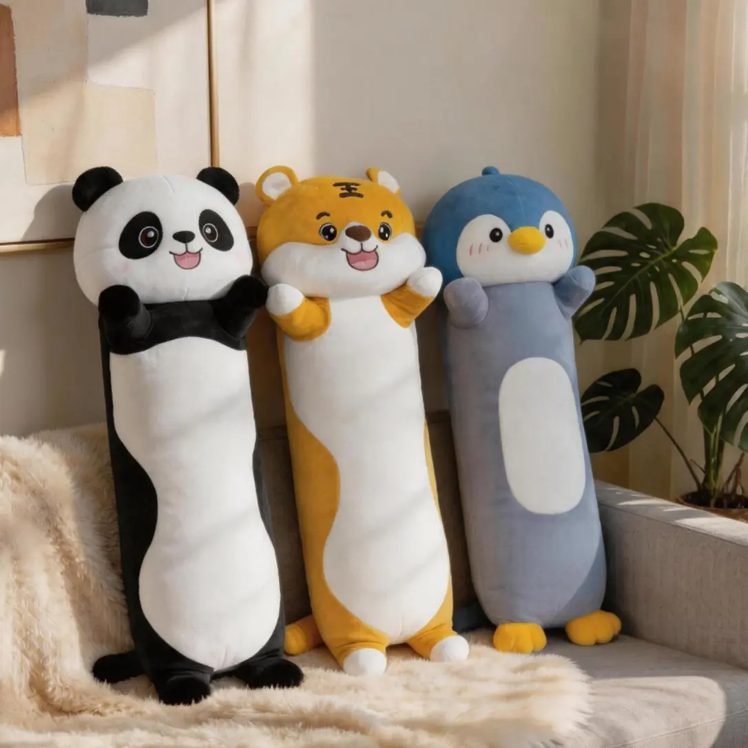 Soft long hugging pillow/sleep pillow — Tiger/Penguin/Panda available; soothing companion plush decor cushion for bedroom sofas