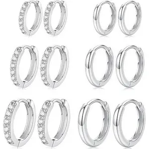 6 Pairs Silver Small Hoop Earrings for Women,Hypoallergenic Tiny Cubic Zirconia Cartilage Huggie Earring Sets for Multiple Piercing Trendy Jewelry 8/10/12mm - Home Improvement.