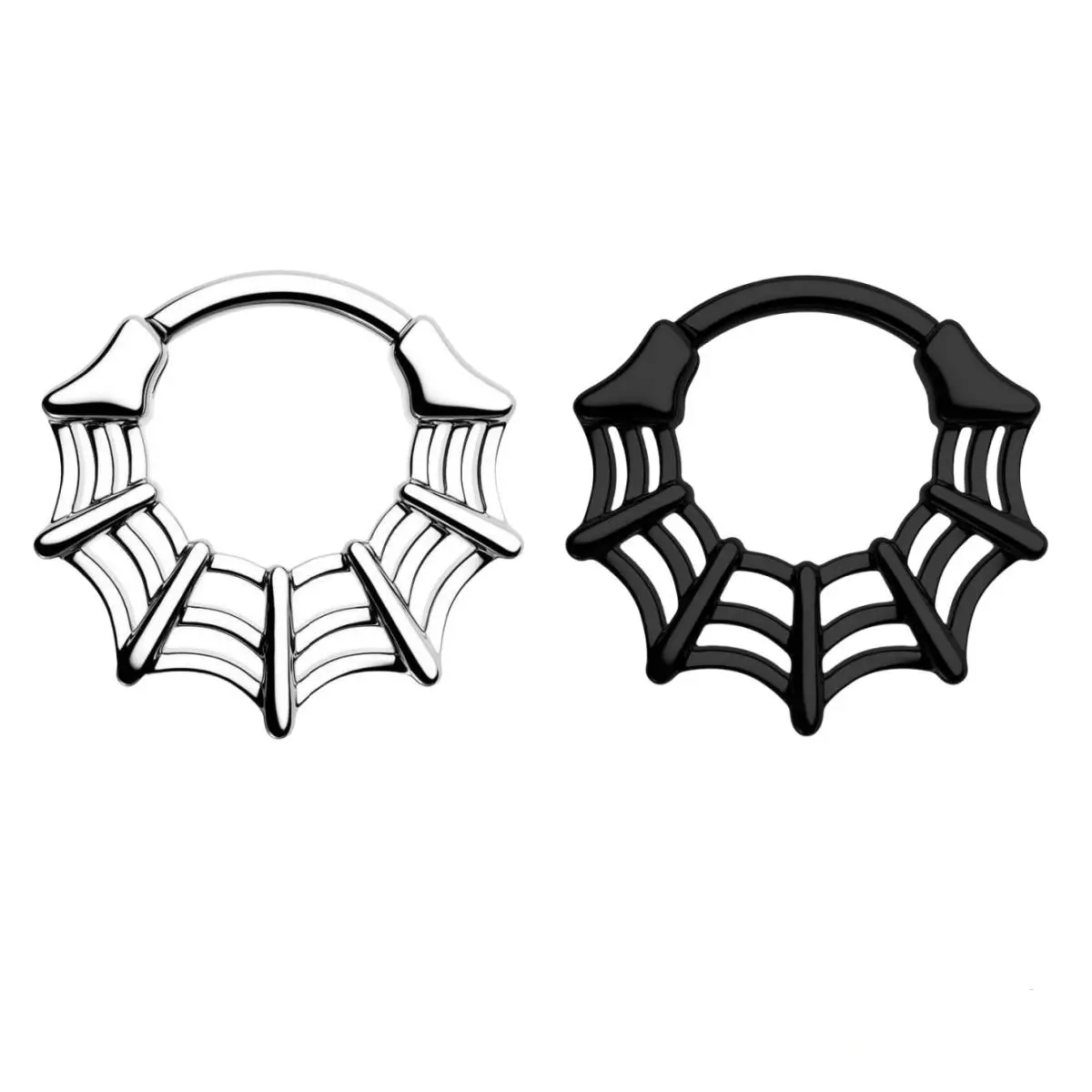 Oufer 16G Spider Web Hinged Segment Septum Ring - Sleek Symmetrical Fashion Body Jewelry for Modern Trends & Halloween Style