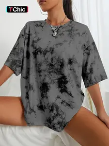 Women's Tie Dye Print Drop Shoulder Tee, Street Fashion Casual Short Sleeve Round Neck T-Shirt for Summer, Ladies Clothes for Daily Wear