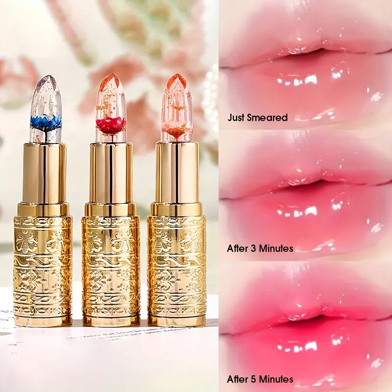 Temperature Changing Flower Lipstick with a Lipgloss Finish - Long-Lasting Moisturizer, Fade-Proof Daily Makeup & Lip Care for Women, Hydrate, 01# Joyful Rose, Plump Lips, Glossy Shine, Cosmetic, Moisturizing, Oil, Lip Oil