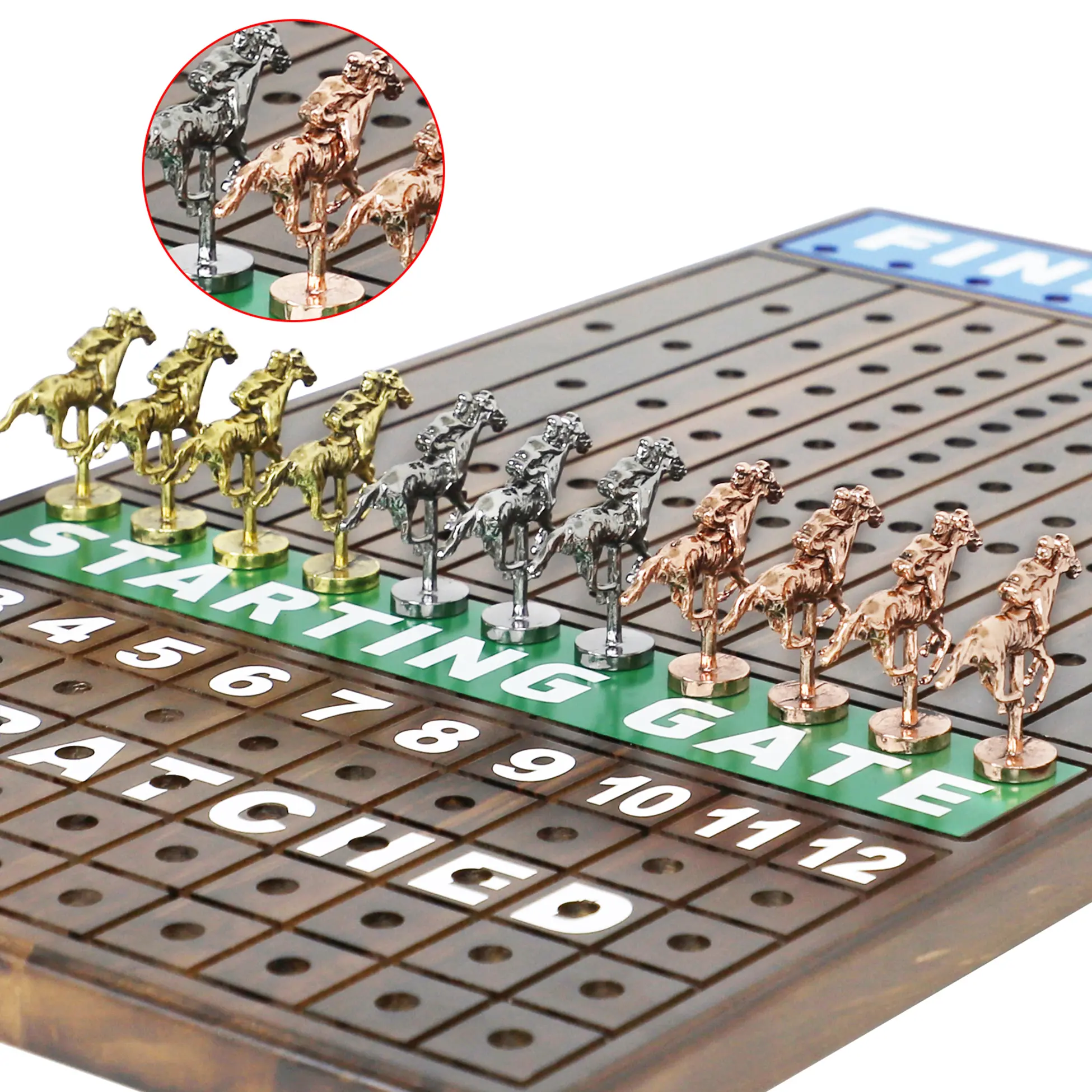 Large Original Horse Racing Board Game Thicken Wood Horse Race Card and Dice Board Game Luxury Edition Set with 11 Metal Horses,2 Dices and 2 Boxes of Cards