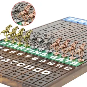 Large Original Horse Racing Board Game Thicken Wood Horse Race Card and Dice Board Game Luxury Edition Set with 11 Metal Horses,2 Dices and 2 Boxes of Cards