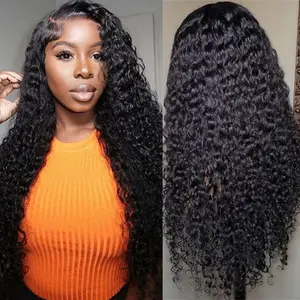 Deep Wave Lace Front half Wigs Human Hair Pre cut Plucked 16 Inch 13x4 transparent hd Lace Frontal Closure highlight Wig  pre wig density Glueless Deep Natural Color Spiral Curly Extensions  sensationnel clip ins