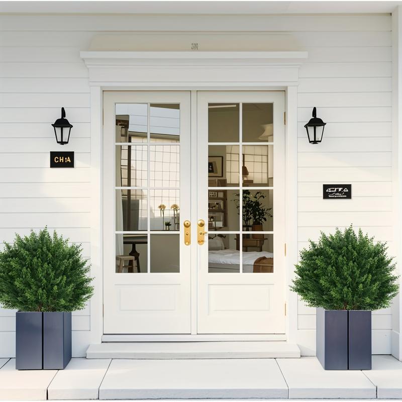 2 Pack Artificial Cedar Topiary Ball Trees with Ground Spike, UV Resistant Fake Bushes, Set of  Faux Cypress Fake Plants Faux Shrubs for Outdoor Indoor Front Porch Garden Decor.Floral Accent Decor