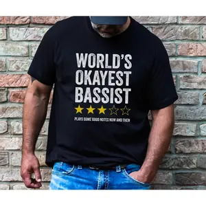 Bass Guitar Player T-Shirt 'World's Okayest Bassist' - Musician Humor Tee, Music Theory Shirt, Bassist Gift, Funky Bass Player Apparel