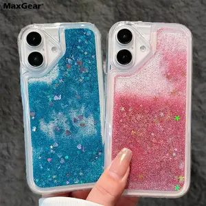 Luxury Transparent Liquid Glitter Shiny Sequin Case For iPhone 16 15 14 13 12 11 Pro Max Mini Xs XR 7 8 Plus SE Bumper Cover
