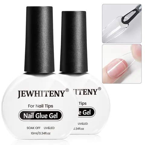 JEWHITENY 2pcs 10ML Nail Glue Gel for Nail Tips Nail Gel Glue for False Nails Tips and Clear Press on Nails Gel Nail Glue Long Lasting Need U V Light Cured