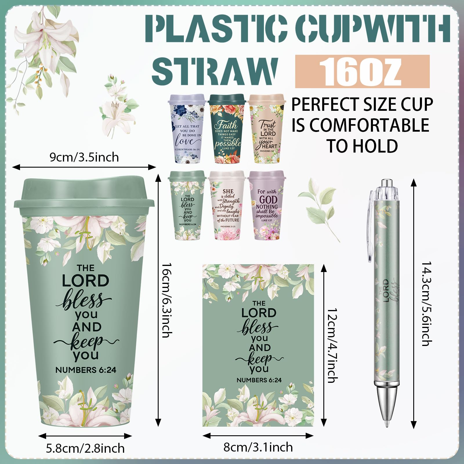 Christian Gifts 36 pcs Church Party Favor Set with 12 pcs Plastic Tumblers with 12 pcs Notebooks 12 pcs Pens Bulk Religious Gift with Floral Bible Verse for Family Prayer Party Birthday Party Supplies, Christian Bulk Gifts for Women Christian Gifts 36 pcs Church Party Favor Set with 12 pcs Plastic Tumblers with 12 pcs Notebooks 12 pcs Pens Bulk Religious Gift with Floral Bible Verse for Family Prayer Party Birthday Party Supplies, Christian Bulk Gifts for Women