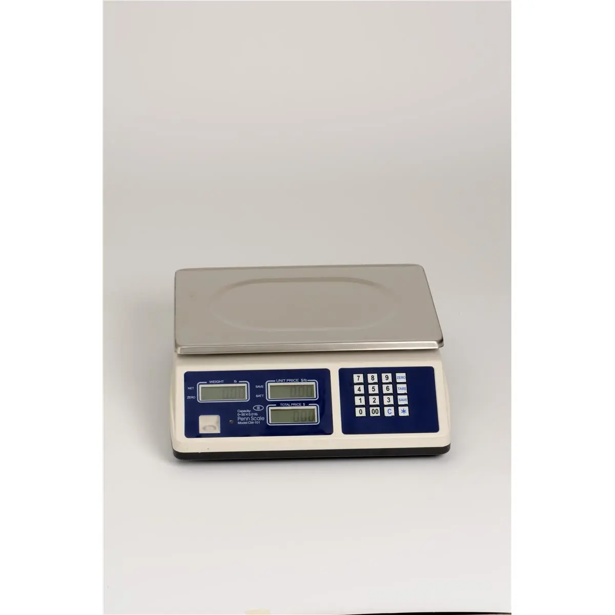 Penn Scale Portable Industrial Trade Price Computing Scale - 30 lb Capacity, 30.00 x 0.01 lbs Precision, AC 120V 50/60 Hz, 5 Ah, 300 x 250 mm, Backlit Display, Auto Display, 120-Hour Charge Life