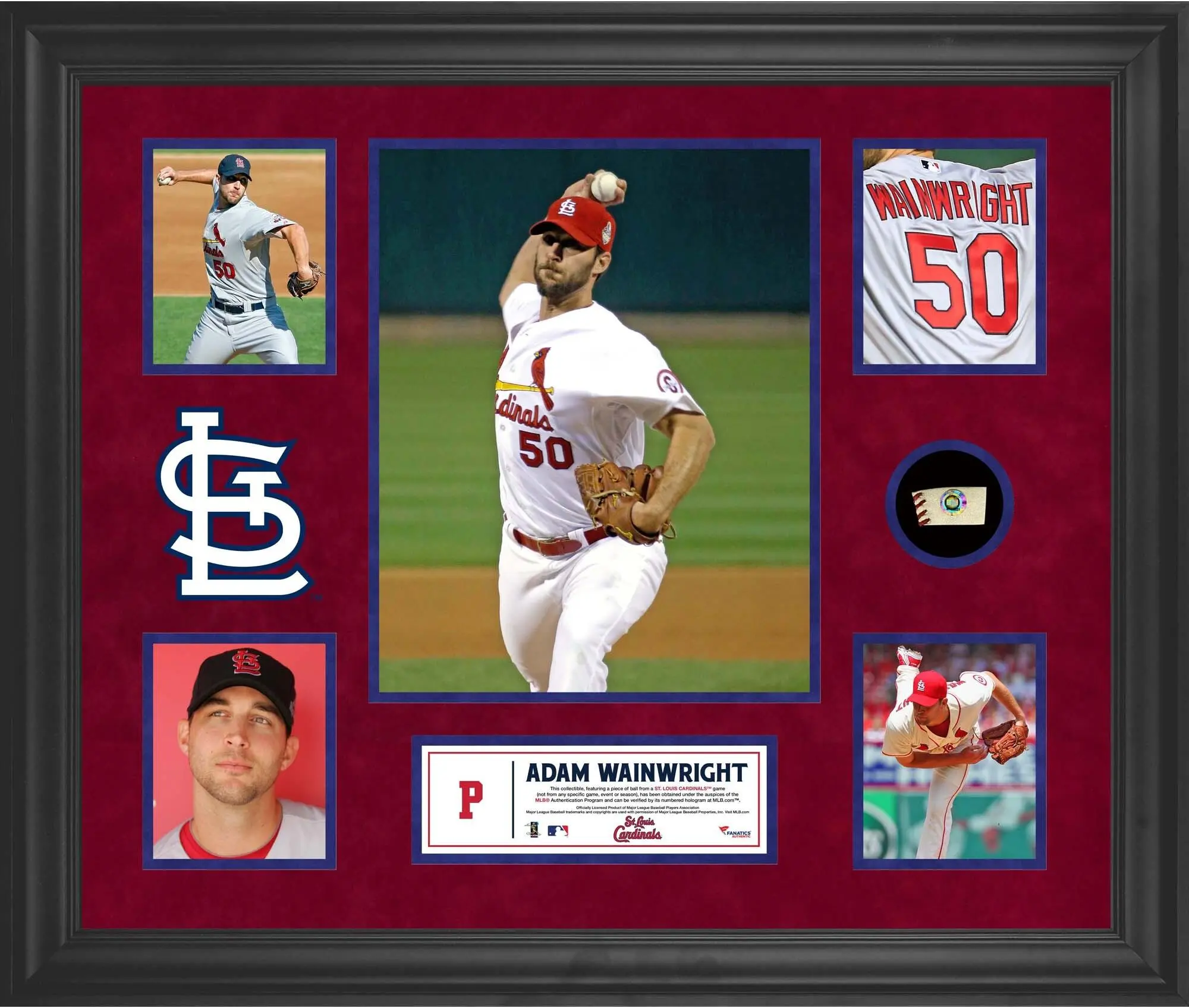 Adam Wainwright St. Louis Cardinals Framed 5-Photo Collage with Piece of Game-Used Ball - MLB Memorabilia