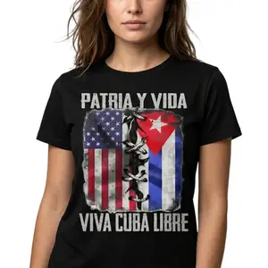 Vintage Cuban Cotton TShirt Featuring Patria Y Vida Viva Cuba Libre Slogan Shirt Sweatshir Washed cotton Top Womenswear Print Hip Hop T-Shirt Dark Humor Unisex Y2K Slim Shape Men's Moisture Wicking Women's Compression Athletic women gaiter wc warm
