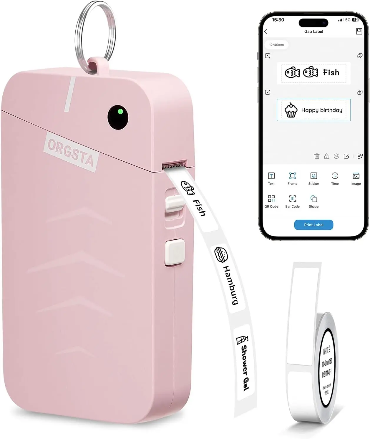 ORGSTA Label Maker, S001 Portable Bluetooth Label Maker Machine with Tape | Thermal Label Printer for Home, Office, School Organization, Wireless Mini Labeler, Sticker Maker, Multiple Templates, Pink