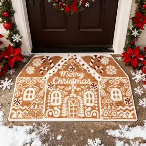 Creative Gingerbread House Carpet, Christmas Home Decor, Irregular House Cane Pattern, Soft Non-Slip Washable Rug, Decorative Area Rug, Indoor Door Mat