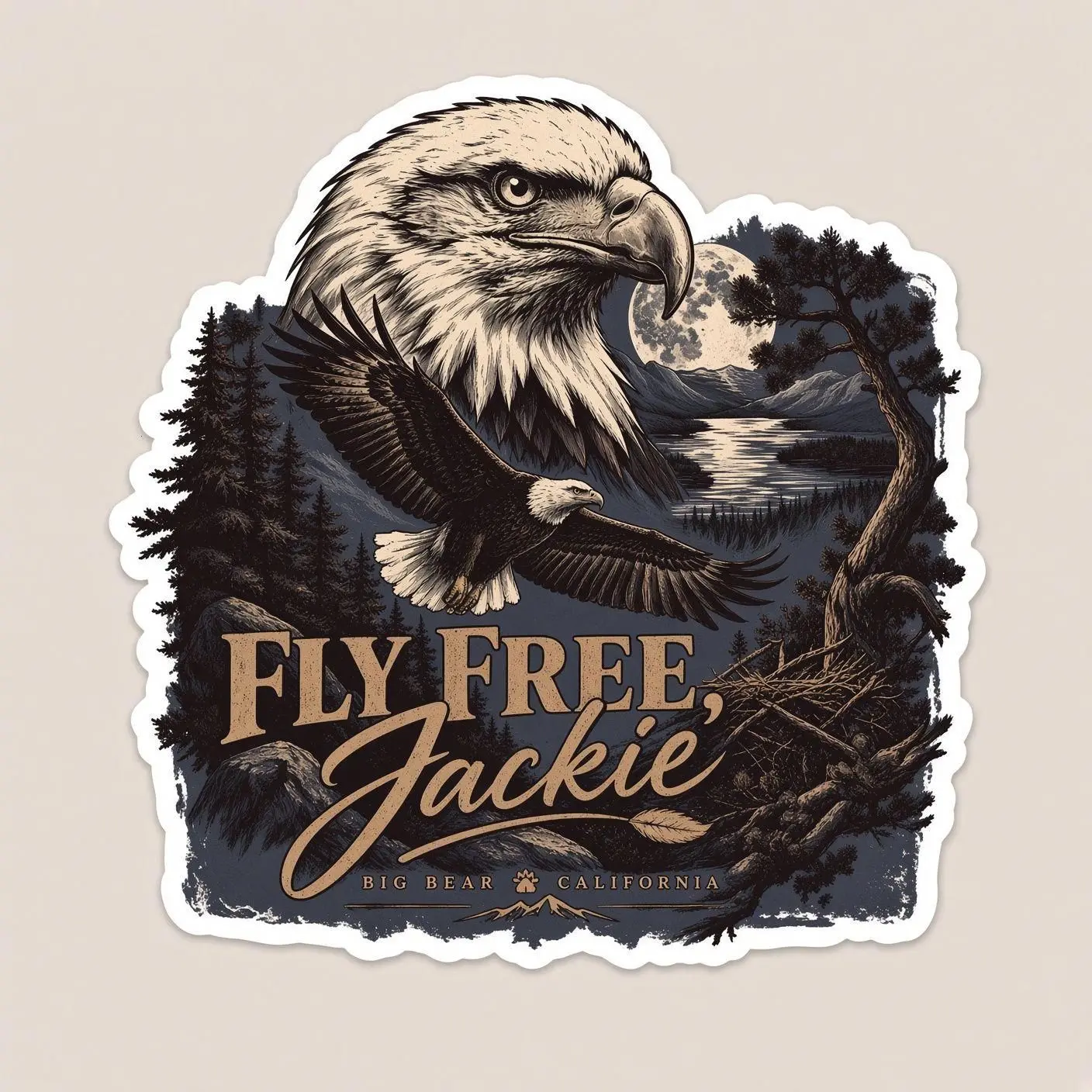 Fly Free Jackie Sticker, Big Bear Eagle Memorial Sticker, Jackie and Shadow Eagles Sticker