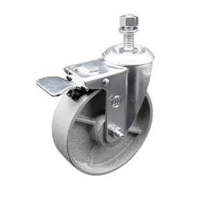212 MAIN Semi Steel Cast Iron Swivel Threaded Stem Caster, Lockable Swivel Wheels (5x1.25 in. Silver Wheel, 12 mm Stem, Total Locking Brake), Lockable Wheels